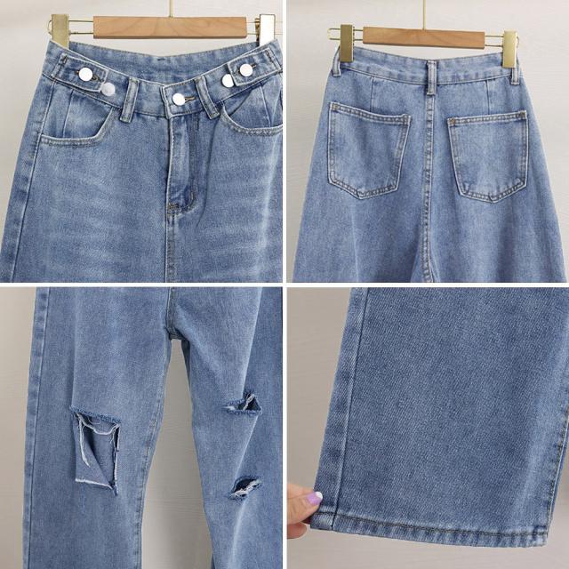 ダメージ デニムパンツ ハイウエスト美脚 送料無料 即日発送-3