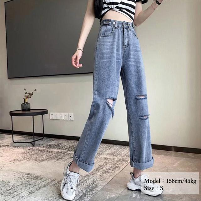 ダメージ デニムパンツ ハイウエスト美脚 送料無料 即日発送-4