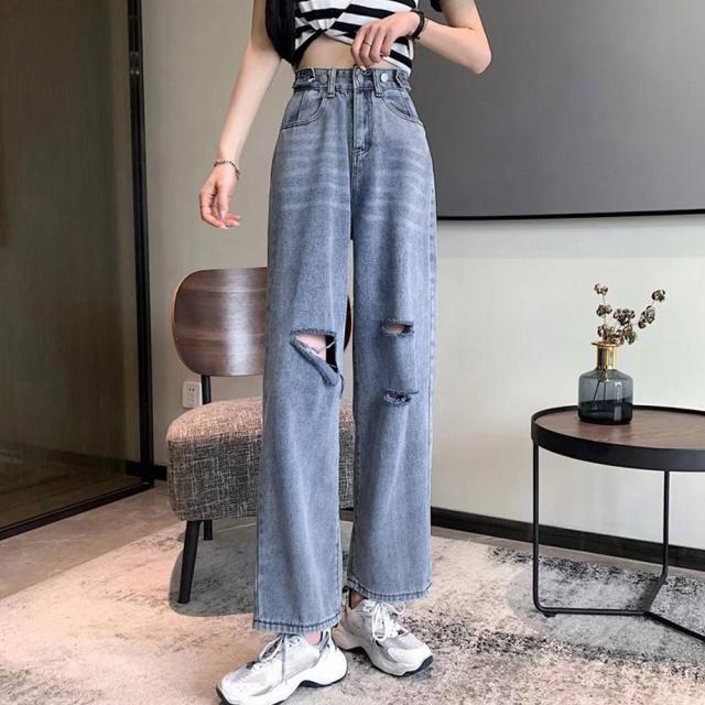 ダメージ デニムパンツ ハイウエスト美脚 送料無料 即日発送-5