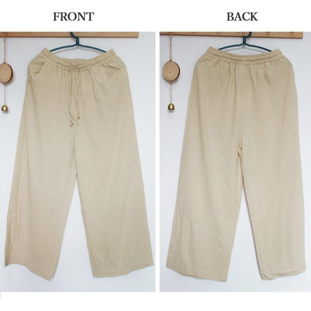 綿麻ワイドパンツ ロングパンツ春秋 送料無料 即日発送-2