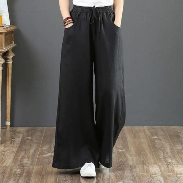 綿麻ワイドパンツ ロングパンツ春秋 送料無料 即日発送-6
