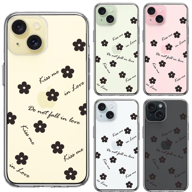 iPhone15Plus ケース クリア フラワー ブラック スマホケース 側面ソフト 背面ハード ハイブリッド 送料無料-1