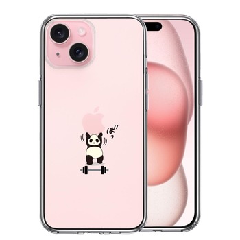 iPhone15 ケース クリア パンダ 筋トレ ダンベル スマホケース 側面ソフト 背面ハード ハイブリッド  送料無料-0