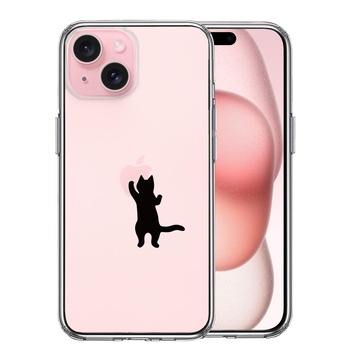 iPhone15 ケース クリア にゃんこ りんご さわさわ 黒 スマホケース 側面ソフト 背面ハード ハイブリッド  送料無料-0