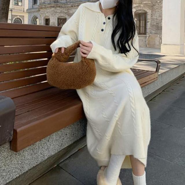 ケーブル編み ニットワンピース 秋冬 送料無料 即日発送-6