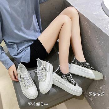 スニーカー ツイードスニーカー 厚底シューズ 送料無料 即日発送-1