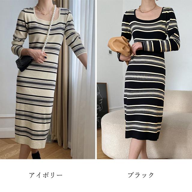 ワンピース ボーダー柄ニットワンピース SK19999660-9051 送料無料 即日発送-1