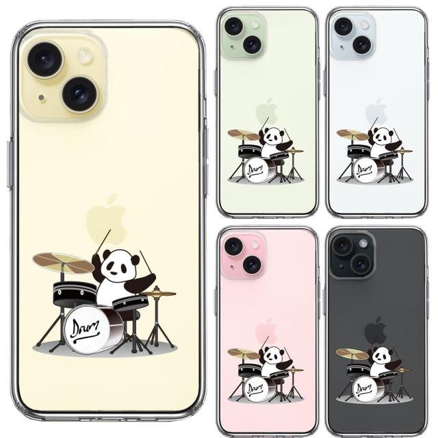 iPhone15Plus ケース クリア ドラム パンダ スマホケース 側面ソフト 背面ハード ハイブリッド 送料無料-1