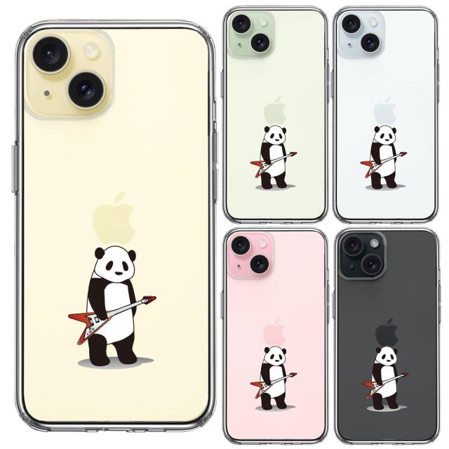iPhone15Plus ケース クリア エレキギター パンダ スマホケース 側面ソフト 背面ハード ハイブリッド  送料無料-1