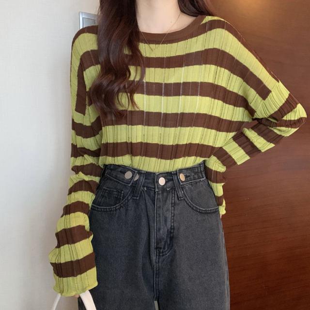 ニットトップス ボーダー柄 リブニット 送料無料 即日発送-9