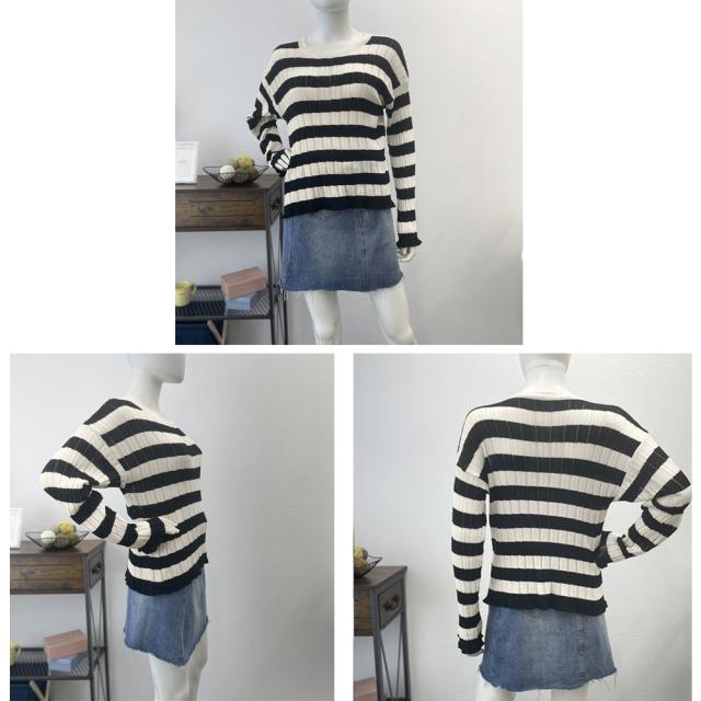 ニットトップス ボーダー柄 リブニット 送料無料 即日発送-3