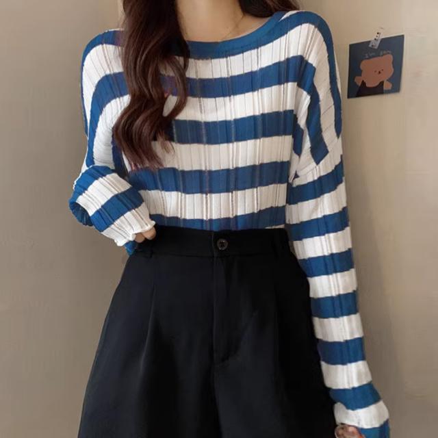 ニットトップス ボーダー柄 リブニット 送料無料 即日発送-7