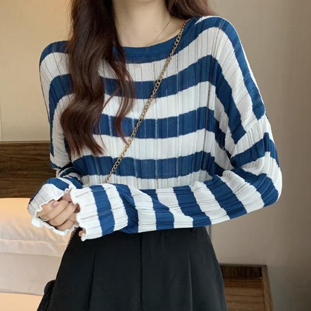 ニットトップス ボーダー柄 リブニット 送料無料 即日発送-8