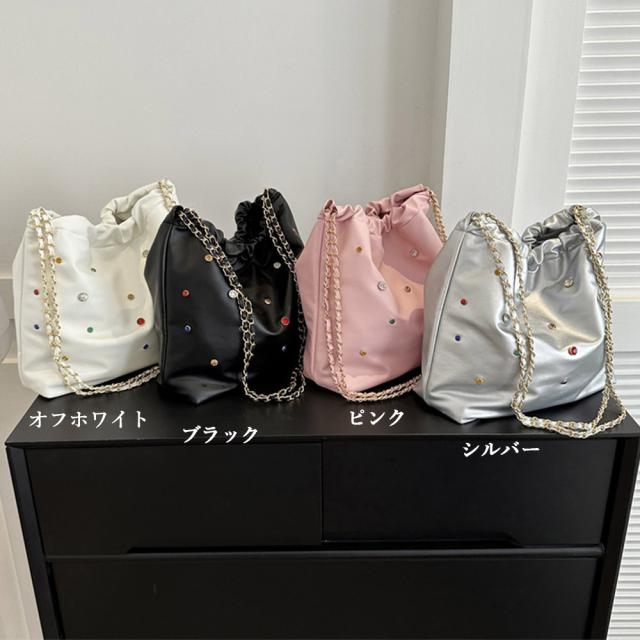 チェーンショルダーバッグ ビジュー巾着鞄 送料無料 即日発送-1