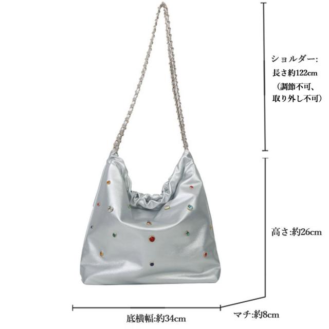 チェーンショルダーバッグ ビジュー巾着鞄 送料無料 即日発送-2