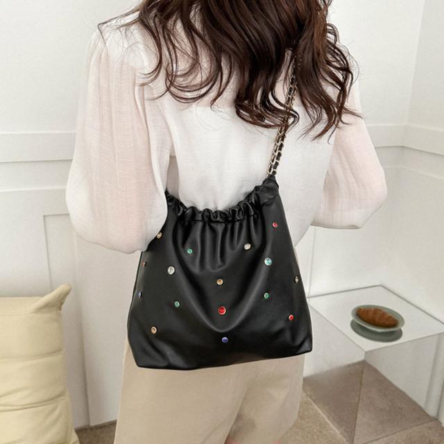 チェーンショルダーバッグ ビジュー巾着鞄 送料無料 即日発送-7