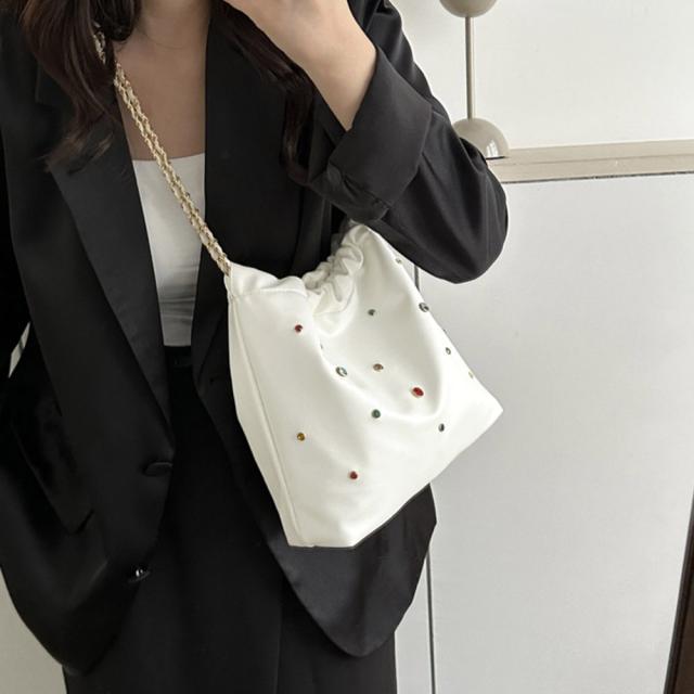 チェーンショルダーバッグ ビジュー巾着鞄 送料無料 即日発送-8