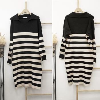 ボーダーワンピース Vネックニット 送料無料 即日発送-2