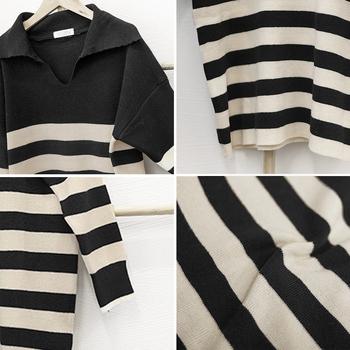 ボーダーワンピース Vネックニット 送料無料 即日発送-3