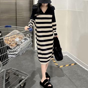 ボーダーワンピース Vネックニット 送料無料 即日発送-4