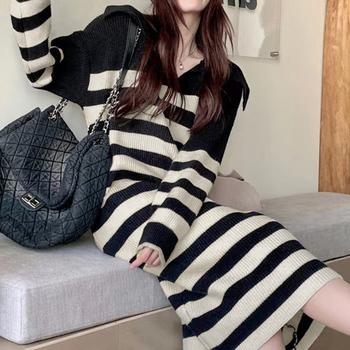 ボーダーワンピース Vネックニット 送料無料 即日発送-8