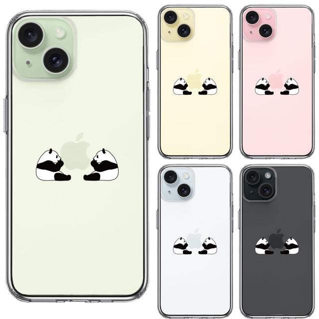 iPhone15 ケース クリア 双子 パンダ りんご モグモグ スマホケース 側面ソフト 背面ハード ハイブリッド  送料無料-1
