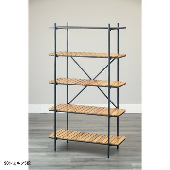 90シェルフ5段 ヴィンテージ風質感のアイアン×天然木シェルフ トリニティ 送料無料-2