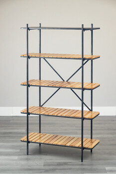 90シェルフ5段 ヴィンテージ風質感のアイアン×天然木シェルフ トリニティ 送料無料-3