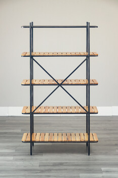 90シェルフ5段 ヴィンテージ風質感のアイアン×天然木シェルフ トリニティ 送料無料-4