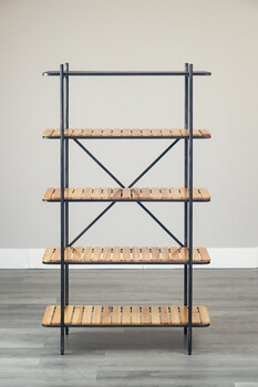 90シェルフ5段 ヴィンテージ風質感のアイアン×天然木シェルフ トリニティ 送料無料-5