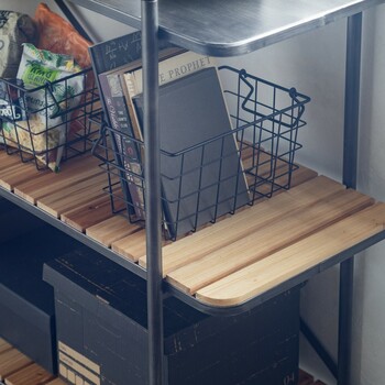 90シェルフ5段 ヴィンテージ風質感のアイアン×天然木シェルフ トリニティ 送料無料-1