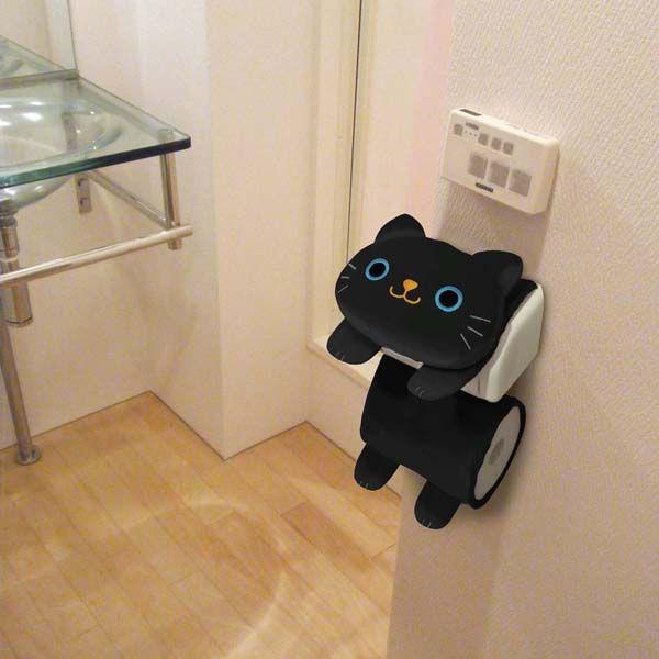 ねこのトイレロールペーパーホルダークロ 2個セット 送料無料 即日発送-3