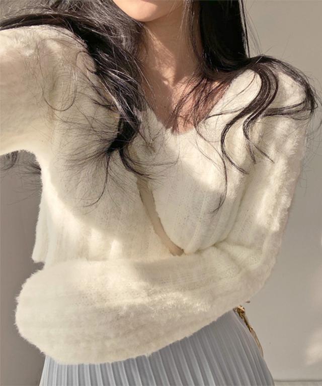 ニットトップス ショート丈ニット 送料無料 即日発送-3