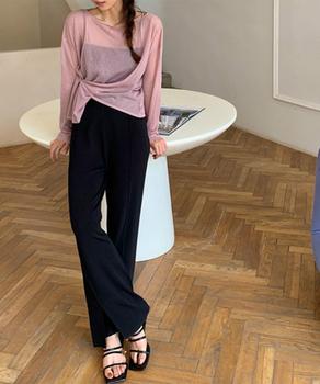 ニットワイドパンツ レディース スリット 送料無料 即日発送-5