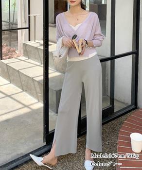 ニットワイドパンツ レディース スリット 送料無料 即日発送-7