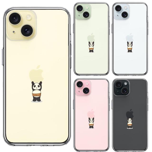 iPhone15Plus ケース クリア パンダ アップル 重量挙げ 腹巻 スマホケース 側面ソフト 背面ハード ハイブリッド  送料無料-1