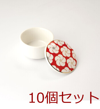 陶器 蓋付丸珍味入 梅柄 10セット 送料無料-1