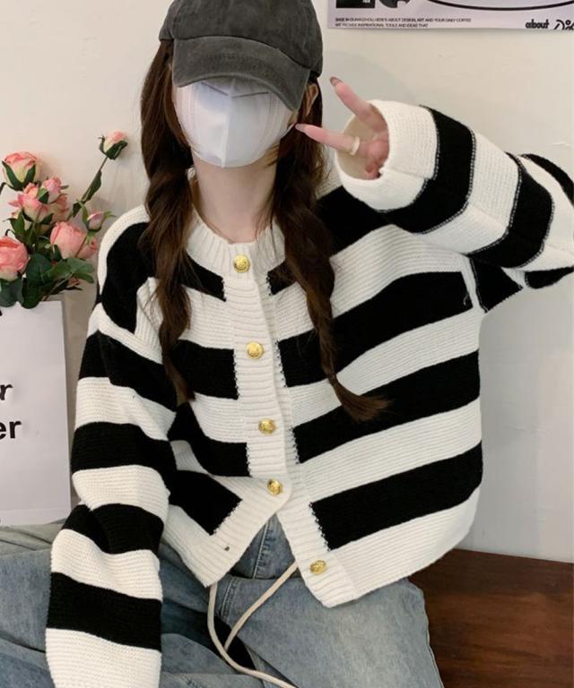 ボーダー柄セーター ニットカーディガン 送料無料 即日発送-2