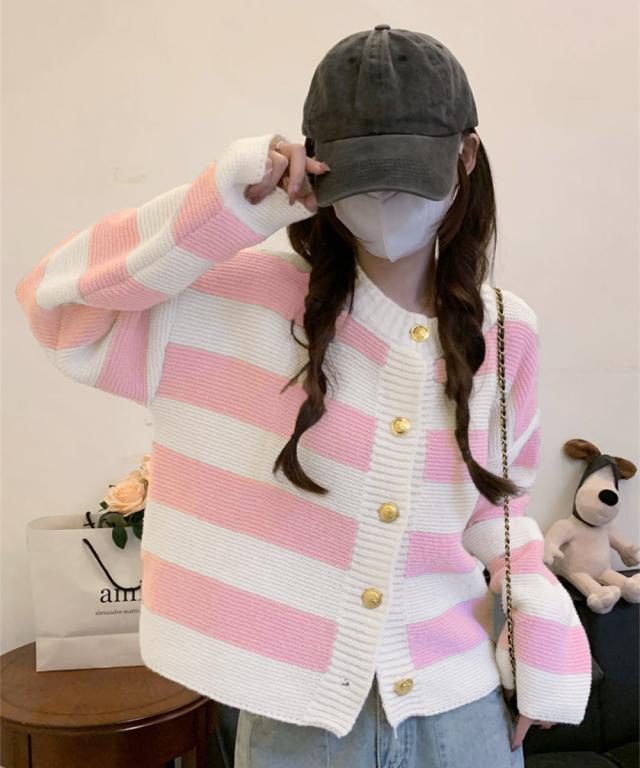 ボーダー柄セーター ニットカーディガン 送料無料 即日発送-3