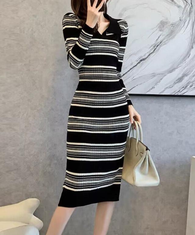 ポロワンピース ボーダーニットワンピース 送料無料 即日発送-9