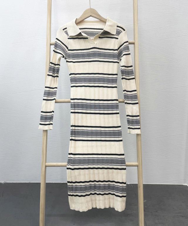 ポロワンピース ボーダーニットワンピース 送料無料 即日発送-2