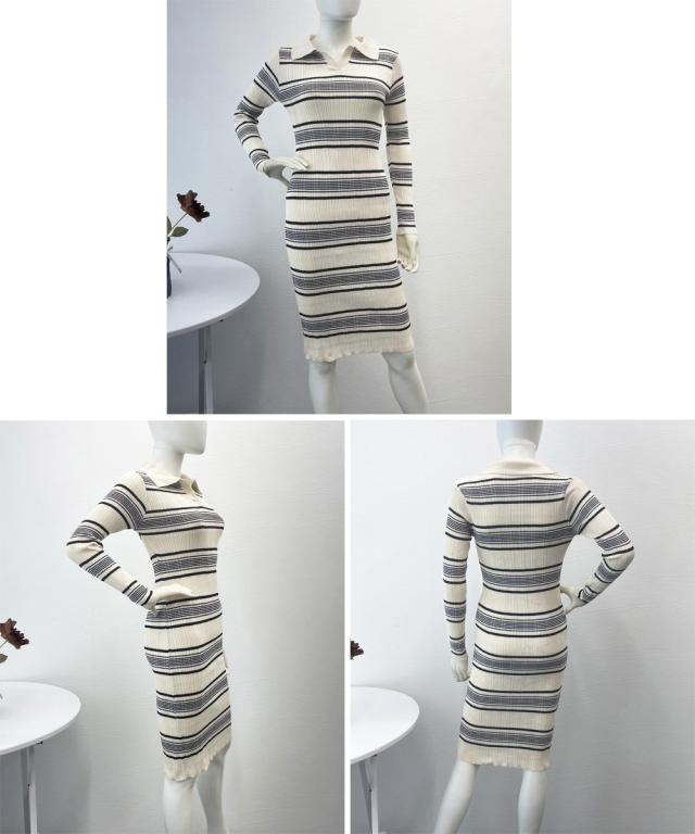 ポロワンピース ボーダーニットワンピース 送料無料 即日発送-3