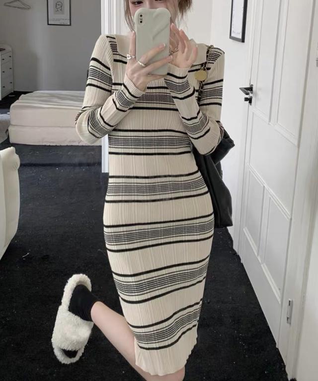 ポロワンピース ボーダーニットワンピース 送料無料 即日発送-4