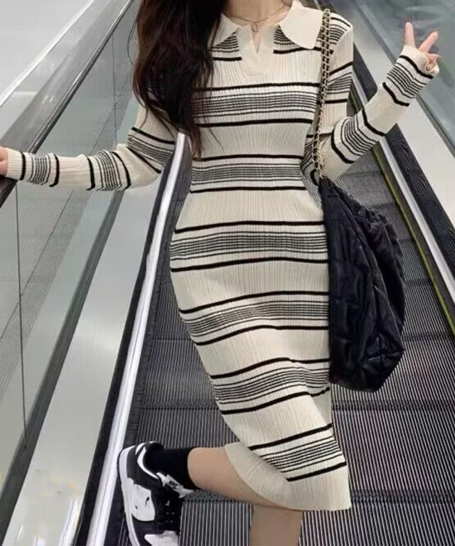 ポロワンピース ボーダーニットワンピース 送料無料 即日発送-6