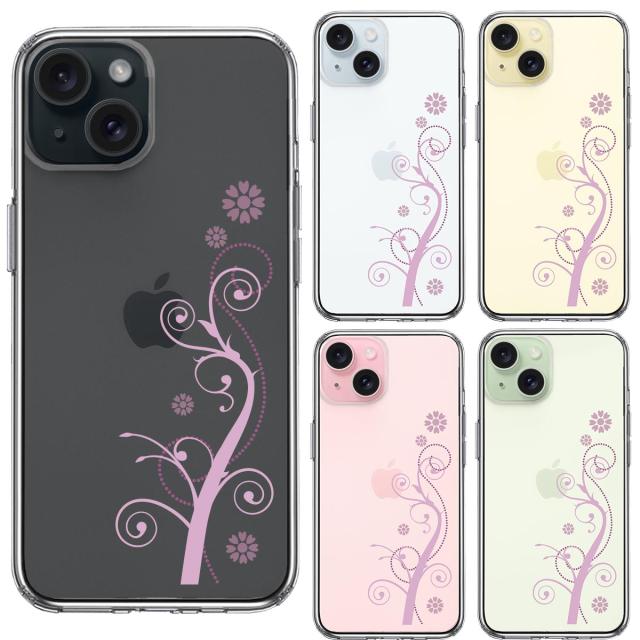 iPhone15Plus ケース クリア フローラル つる模様 パープル スマホケース 側面ソフト 背面ハード ハイブリッド  送料無料-1