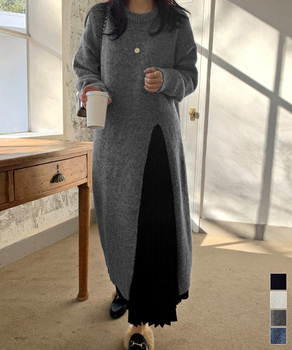 ニットワンピース 秋冬 ディープスリット 送料無料 即日発送-0