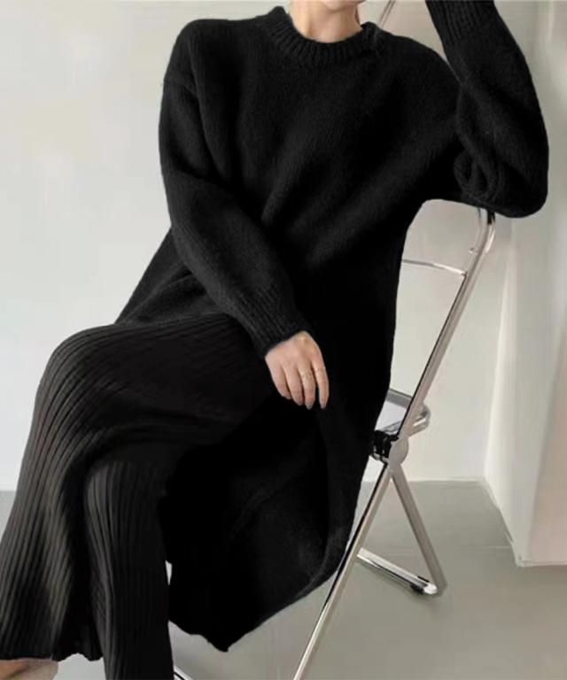 ニットワンピース 秋冬 ディープスリット 送料無料 即日発送-4