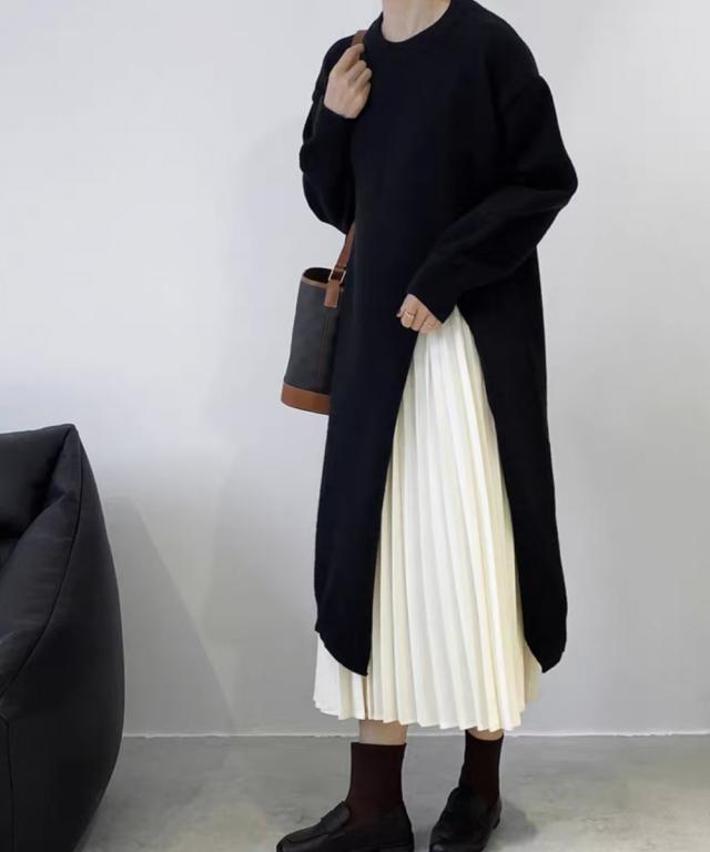 ニットワンピース 秋冬 ディープスリット 送料無料 即日発送-5