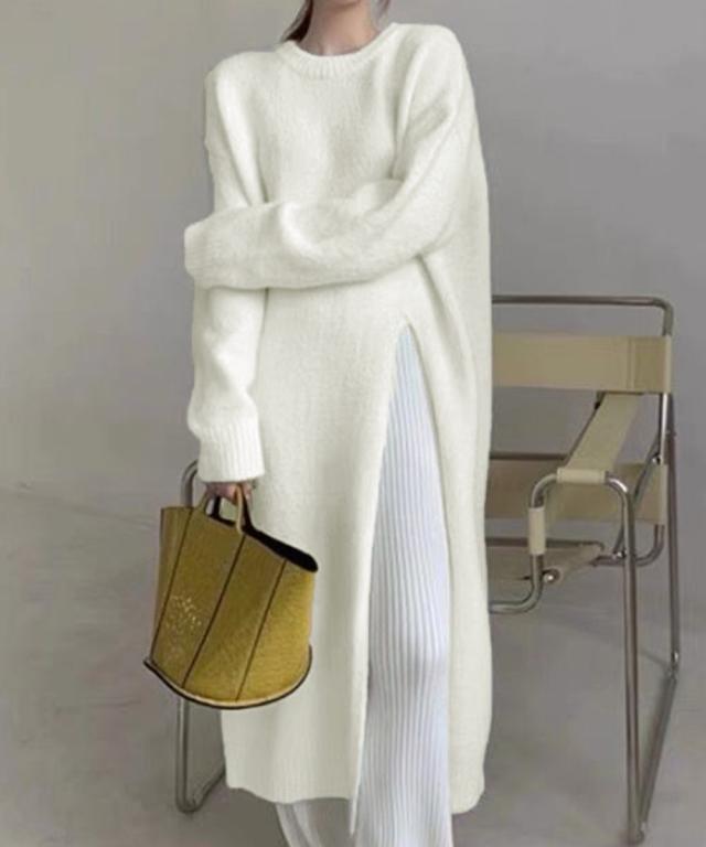 ニットワンピース 秋冬 ディープスリット 送料無料 即日発送-6