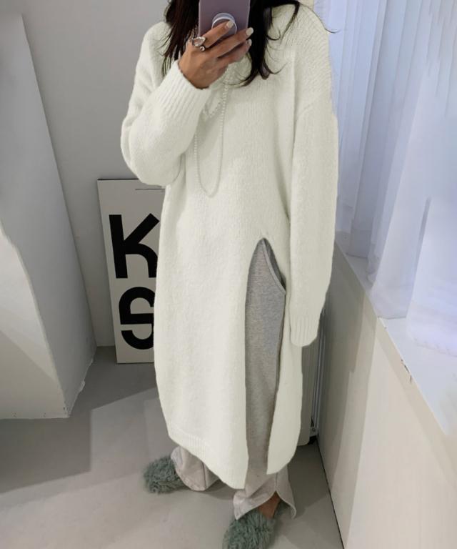 ニットワンピース 秋冬 ディープスリット 送料無料 即日発送-7